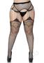 Leg Avenue Industrual Net Stocking With Dutchess Lace Top And Attached Multi-strand Garter Belt - 1x/2x - Black